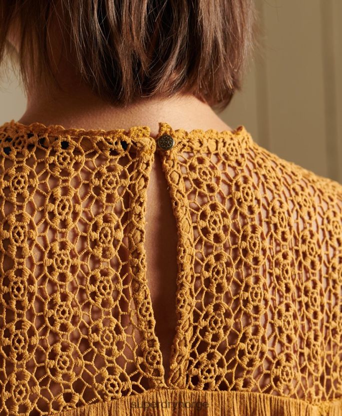 Superdry gul klær 86P46D3057 langermet vevd blondetopp kvinner