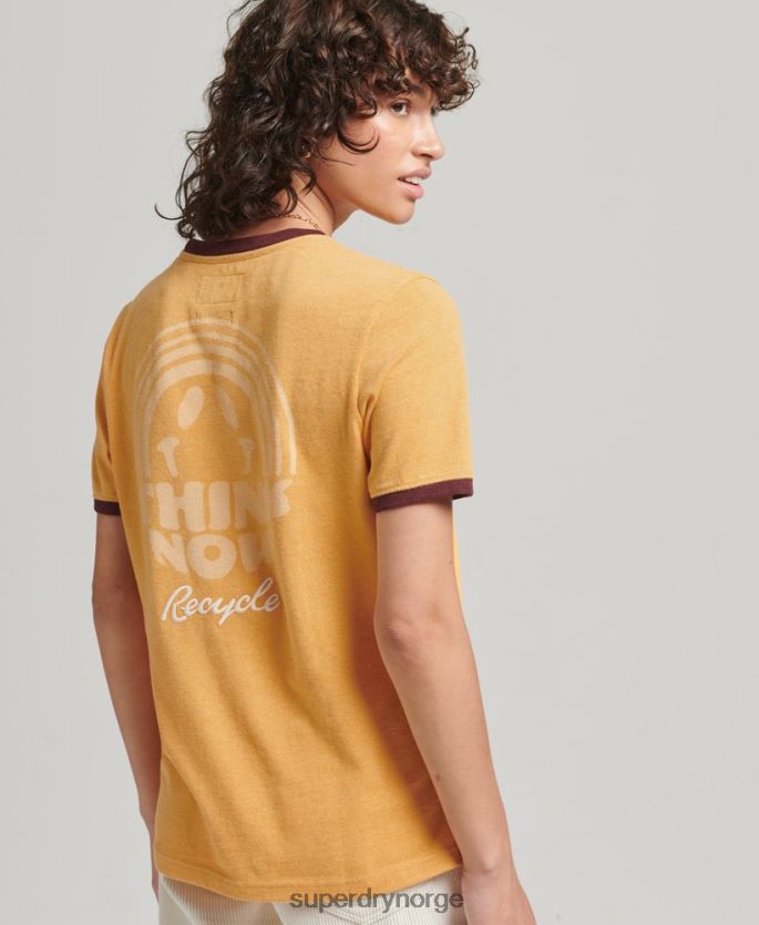 Superdry gul klær 86P46D6241 resirkulert ringer t-skjorte kvinner
