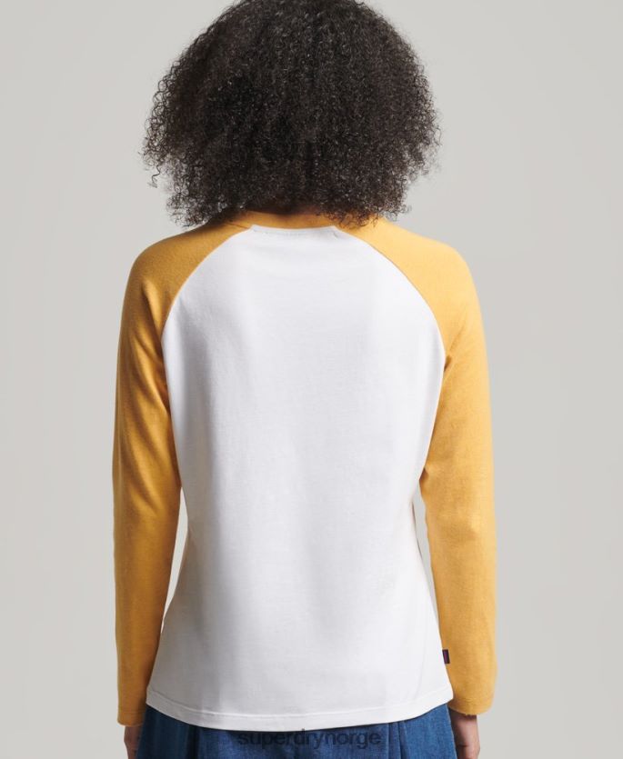 Superdry gul klær 86P46D6654 vintage baseball langermet topp i økologisk bomull kvinner