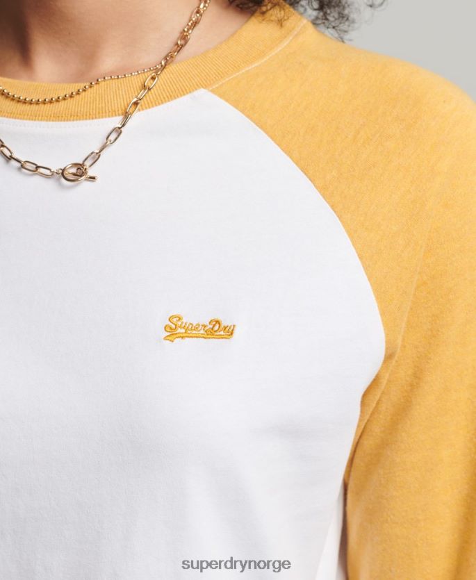 Superdry gul klær 86P46D6654 vintage baseball langermet topp i økologisk bomull kvinner