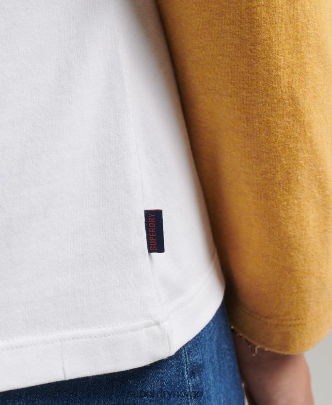 Superdry gul klær 86P46D6654 vintage baseball langermet topp i økologisk bomull kvinner