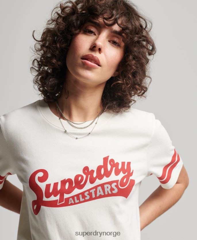 Superdry hvit klær 86P46D2291 kollegial t-skjorte med vintage-skript i økologisk bomull kvinner