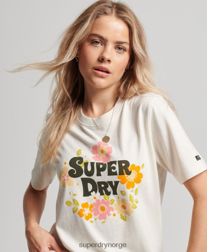 Superdry hvit klær 86P46D2621 vintage t-skjorte med blomsterskript kvinner