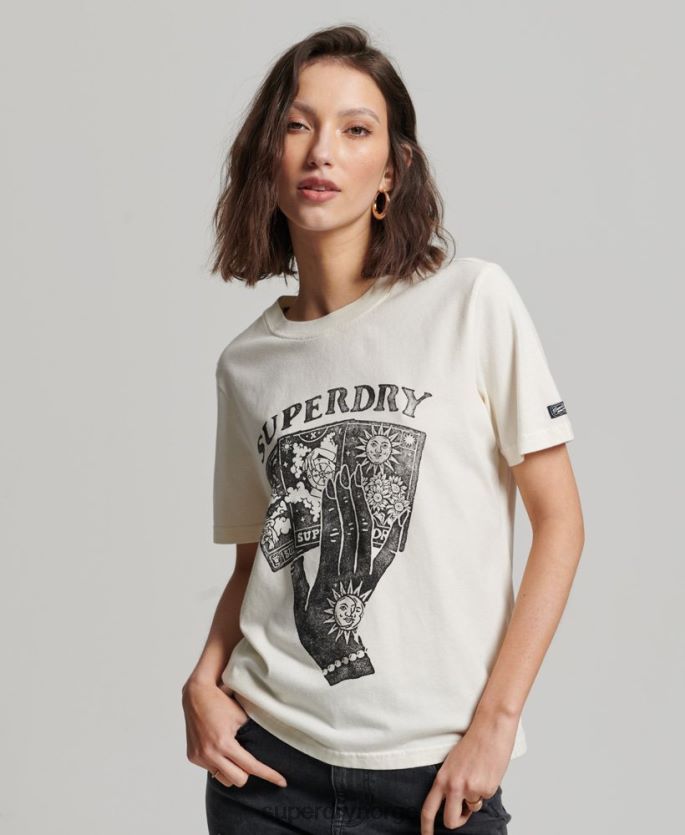 Superdry hvit klær 86P46D2735 grafisk t-skjorte for tarotkort kvinner