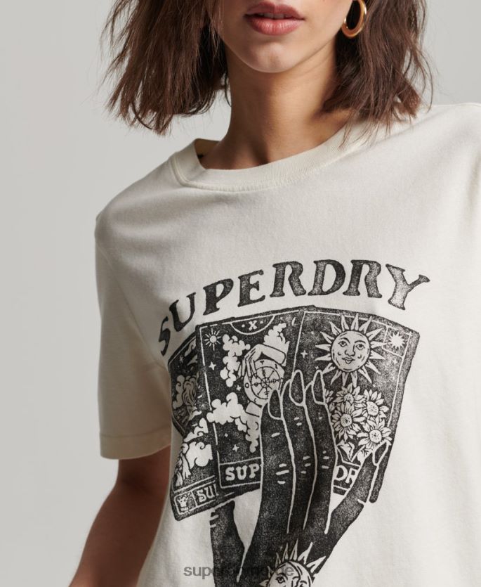 Superdry hvit klær 86P46D2735 grafisk t-skjorte for tarotkort kvinner