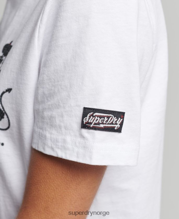 Superdry hvit klær 86P46D2823 vintage kryssende linjer rhinestone t-skjorte kvinner