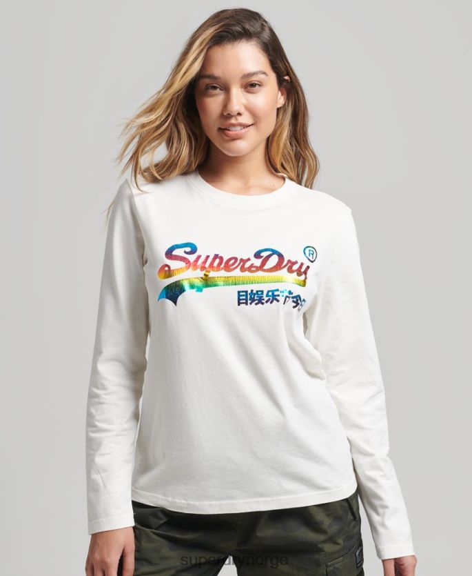 Superdry hvit klær 86P46D3070 vintage regnbue-logo med lange ermer kvinner
