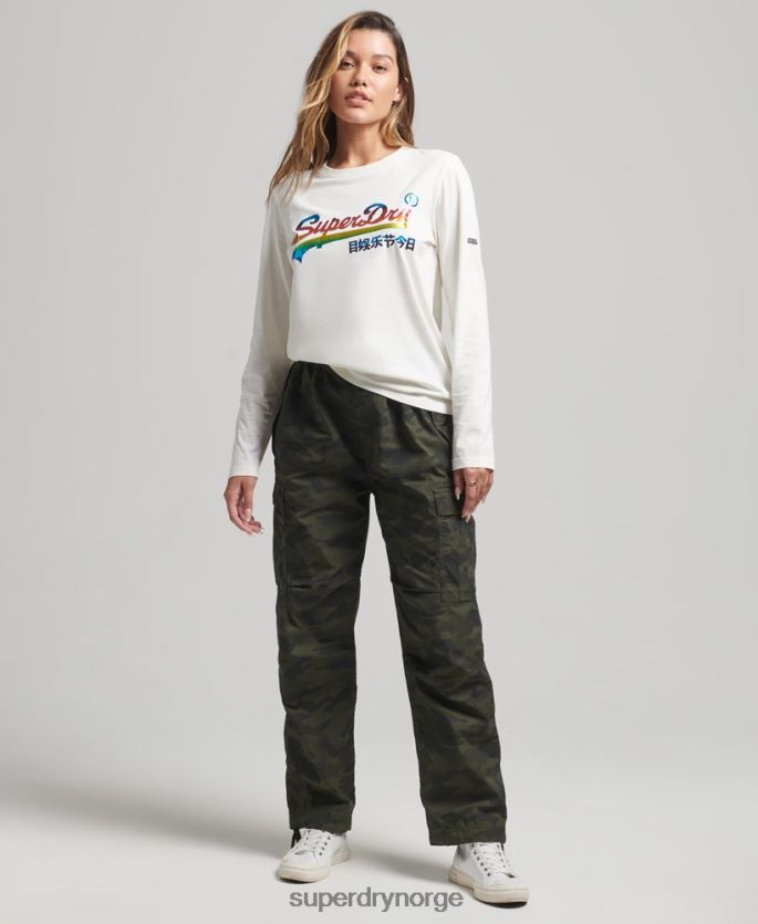 Superdry hvit klær 86P46D3070 vintage regnbue-logo med lange ermer kvinner