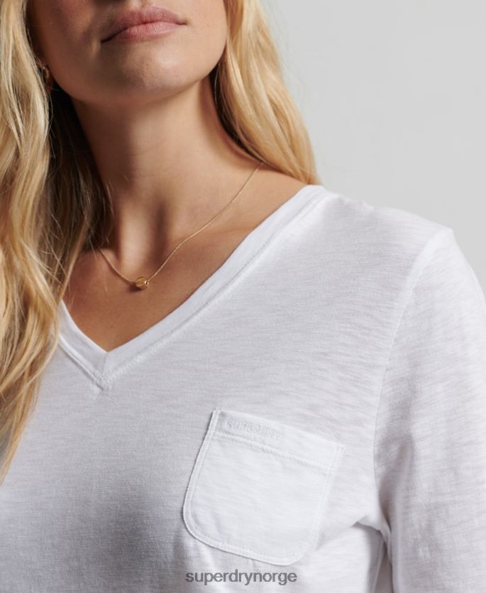 Superdry hvit klær 86P46D6556 organisk bomull med lange armer med v-hals kvinner