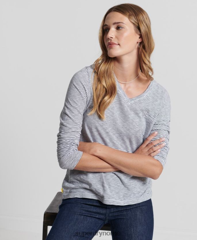 Superdry hvit klær 86P46D6583 organisk bomull med lange armer med v-hals kvinner