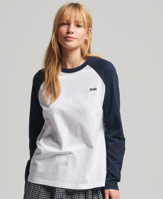 Superdry hvit klær 86P46D6628 vintage baseball langermet topp i økologisk bomull kvinner