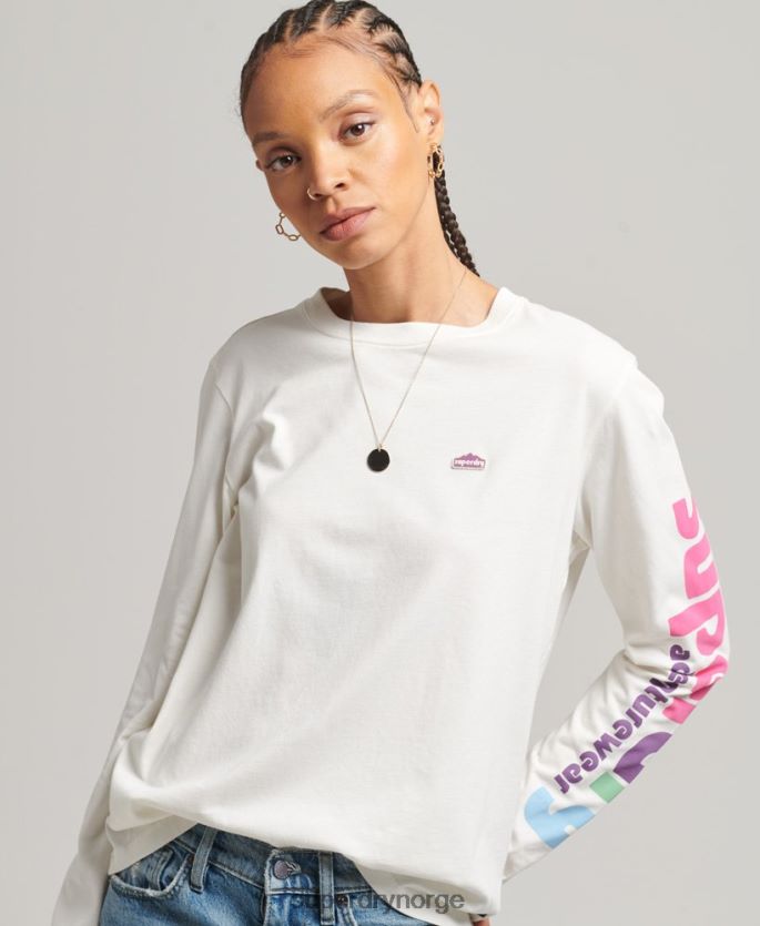 Superdry hvit klær 86P46D6745 90-talls terrengtopp med lange ermer kvinner