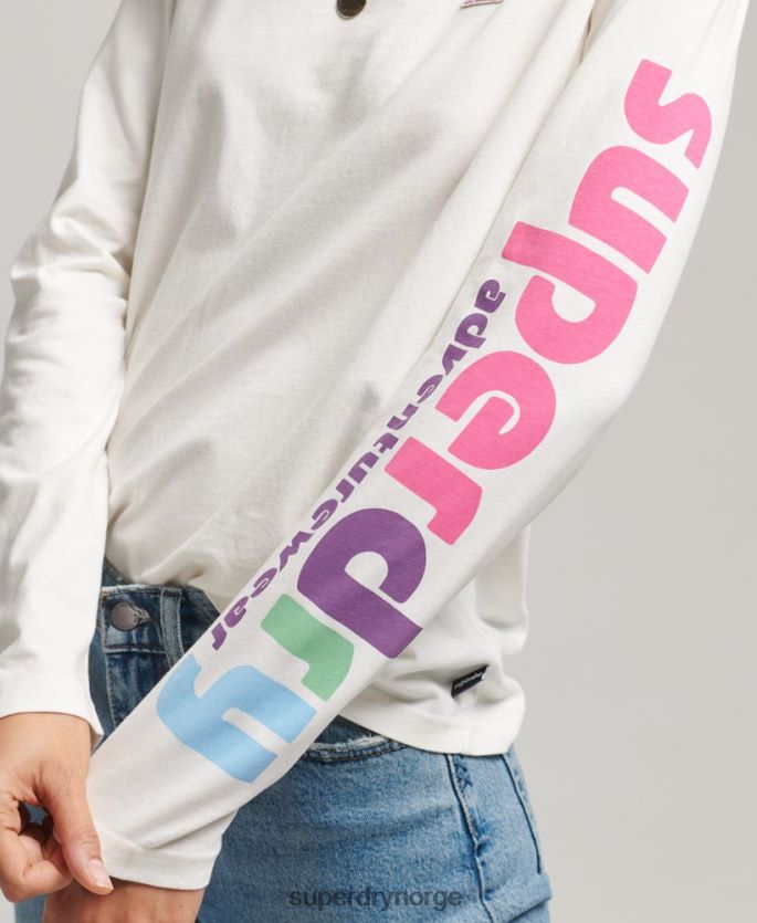 Superdry hvit klær 86P46D6745 90-talls terrengtopp med lange ermer kvinner