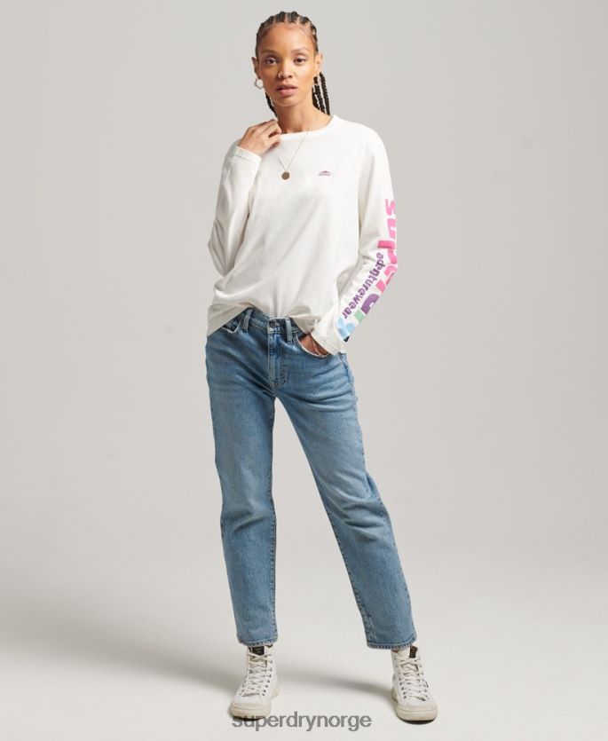 Superdry hvit klær 86P46D6745 90-talls terrengtopp med lange ermer kvinner