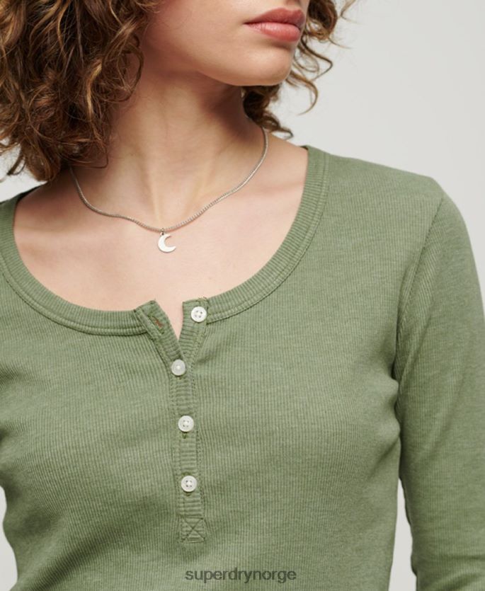 Superdry kaki klær 86P46D2138 vintage topp med lange ermer med knapper kvinner