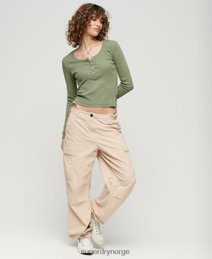 Superdry kaki klær 86P46D2138 vintage topp med lange ermer med knapper kvinner