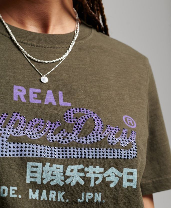 Superdry kaki klær 86P46D2696 vintage logopyntet t-skjorte kvinner