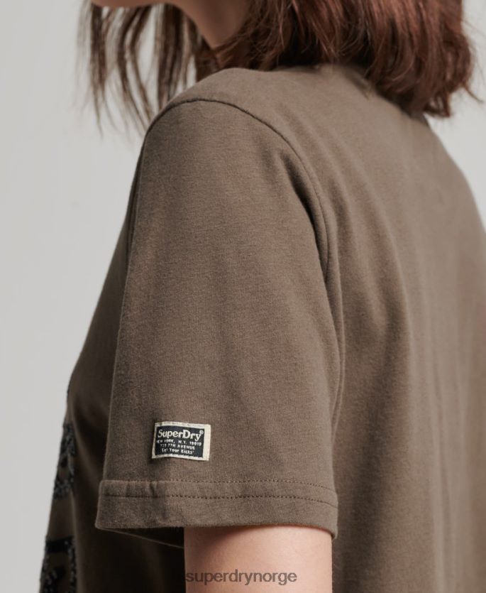 Superdry kaki klær 86P46D2722 vintage utsmykket t-skjorte kvinner