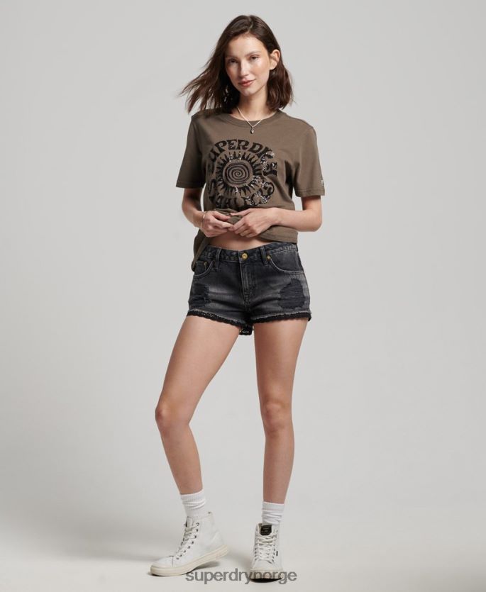 Superdry kaki klær 86P46D2722 vintage utsmykket t-skjorte kvinner
