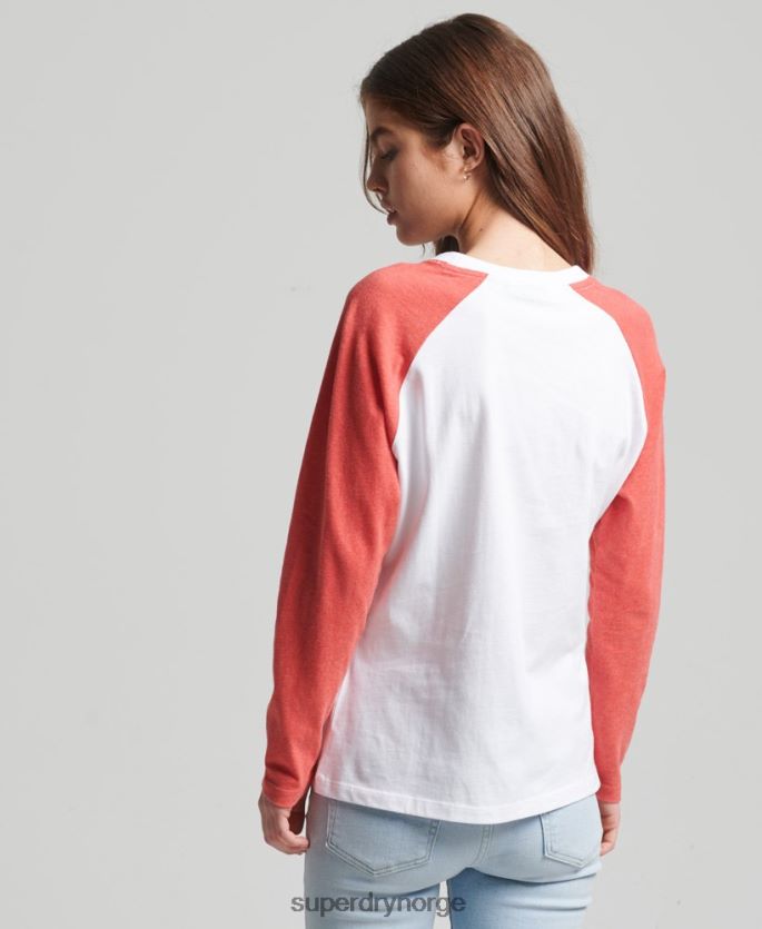 Superdry korall klær 86P46D6658 vintage baseball langermet topp i økologisk bomull kvinner