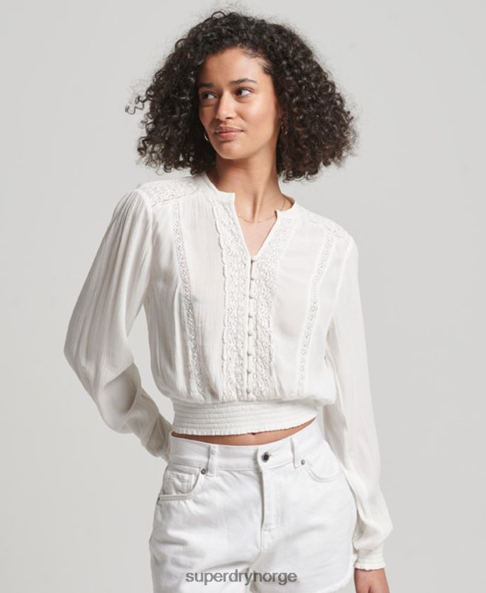 Superdry krem klær 86P46D2270 langermet bluse med blondekant kvinner
