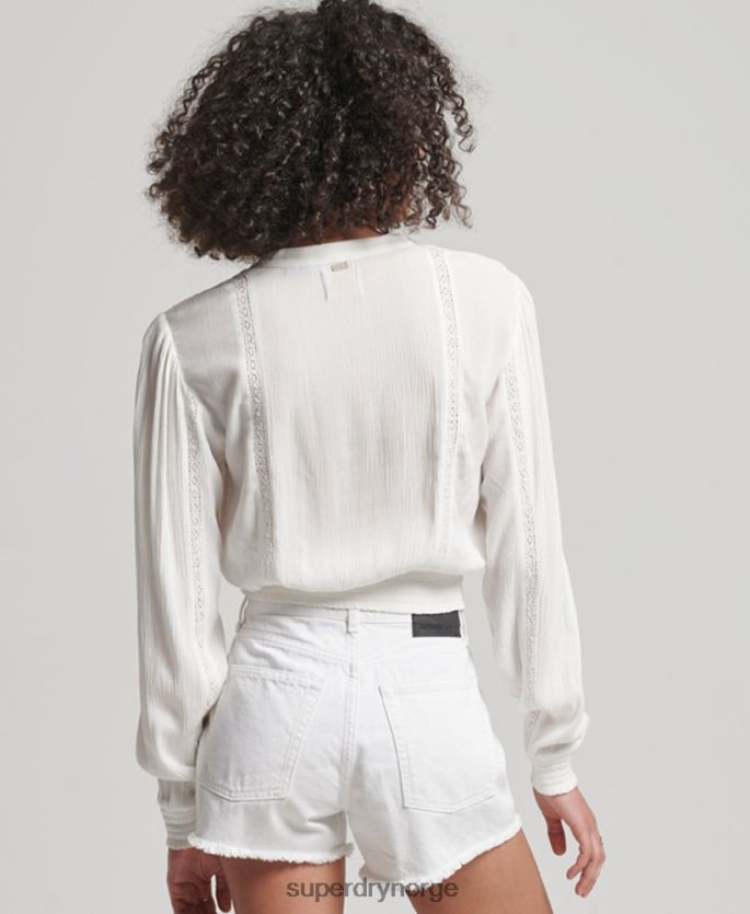 Superdry krem klær 86P46D2270 langermet bluse med blondekant kvinner