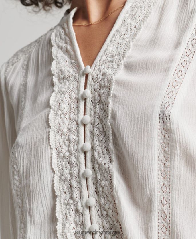 Superdry krem klær 86P46D2270 langermet bluse med blondekant kvinner