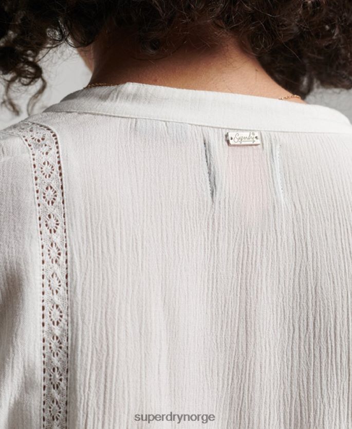 Superdry krem klær 86P46D2270 langermet bluse med blondekant kvinner