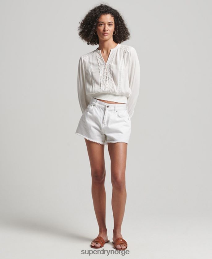 Superdry krem klær 86P46D2270 langermet bluse med blondekant kvinner