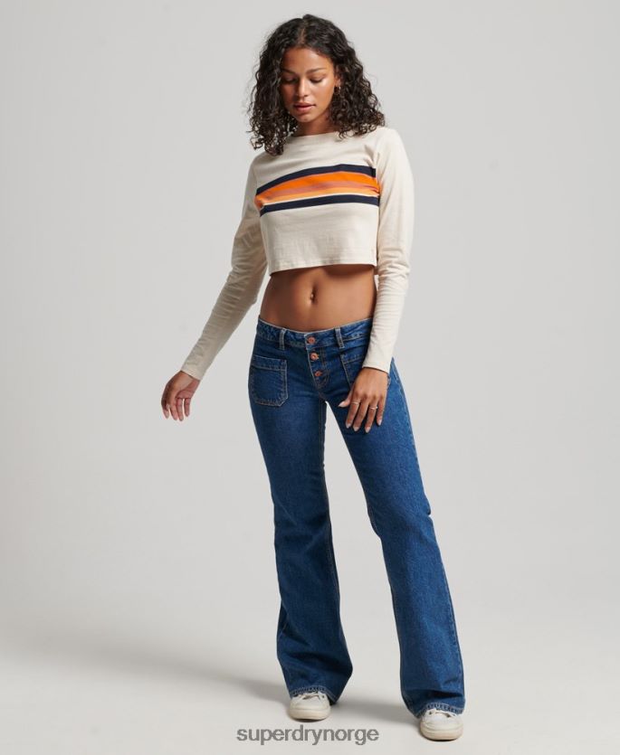 Superdry krem klær 86P46D2932 organisk bomull vintage stripe crop langermet topp kvinner