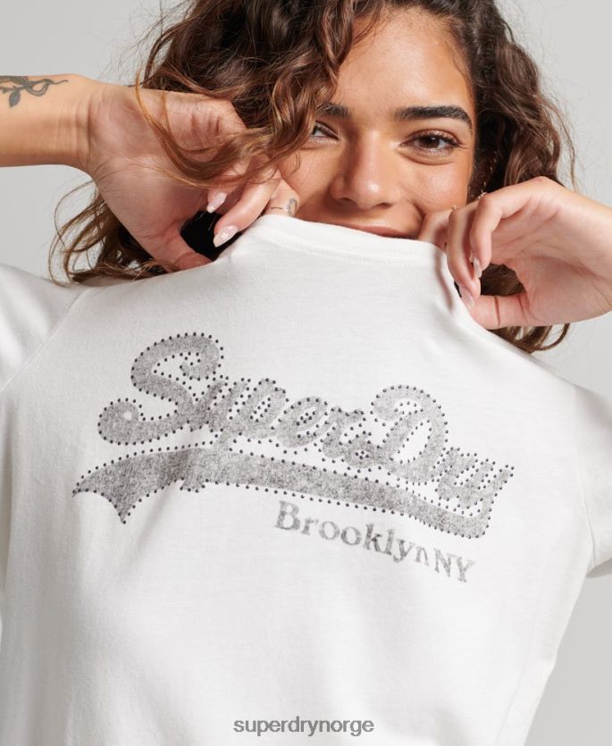Superdry krem klær 86P46D6188 utsmykket grafisk logo t-skjorte kvinner