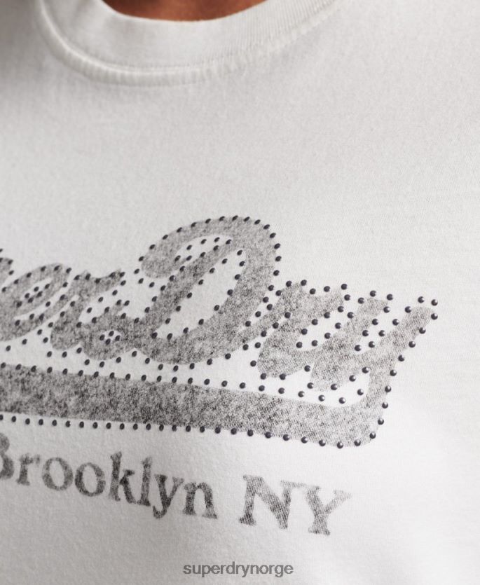Superdry krem klær 86P46D6188 utsmykket grafisk logo t-skjorte kvinner