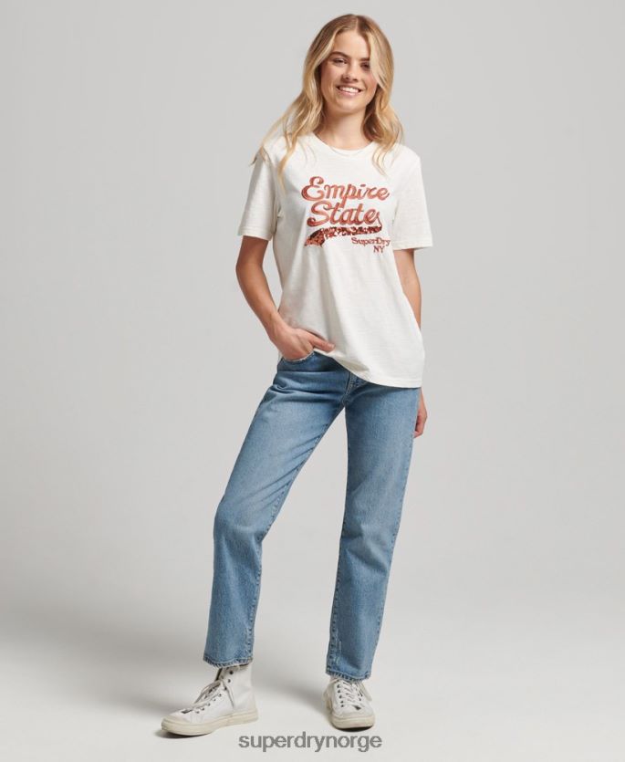 Superdry krem klær 86P46D6223 utsmykket grafisk logo t-skjorte kvinner