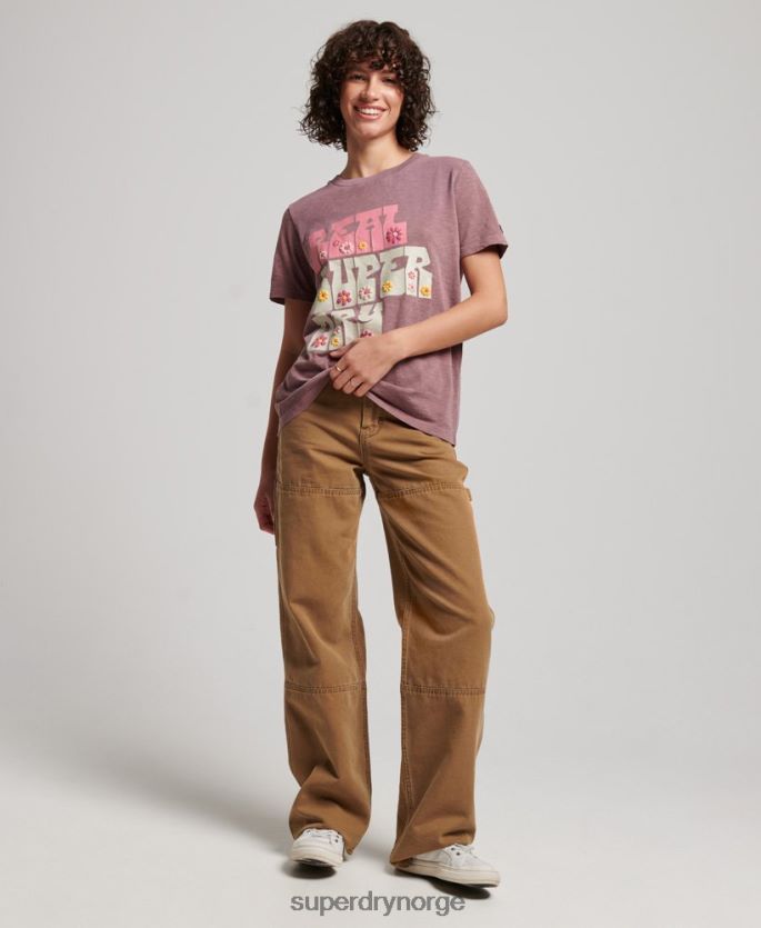 Superdry lilla klær 86P46D2618 superstate-blomstret t-skjorte kvinner