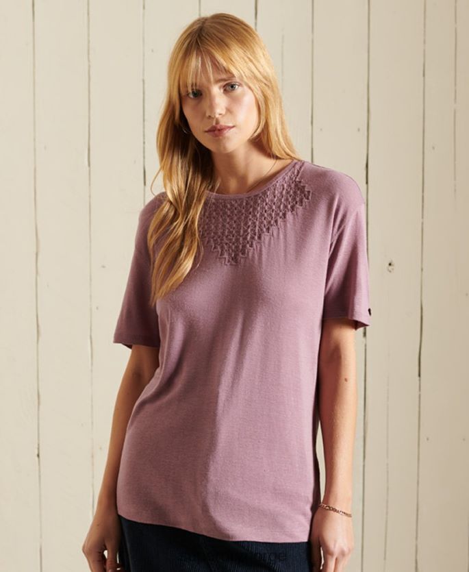 Superdry lilla klær 86P46D2743 chevron kortermet blondejersey topp kvinner