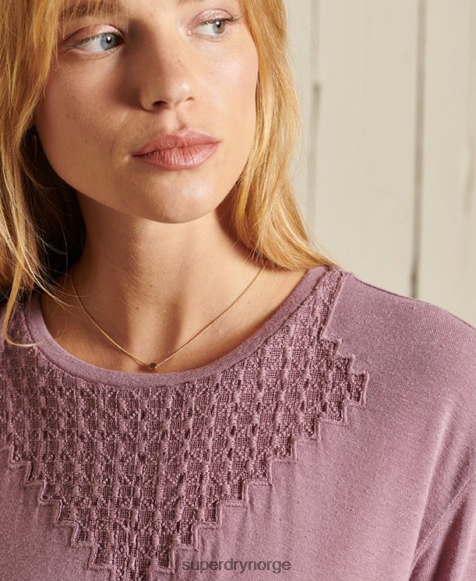 Superdry lilla klær 86P46D2743 chevron kortermet blondejersey topp kvinner