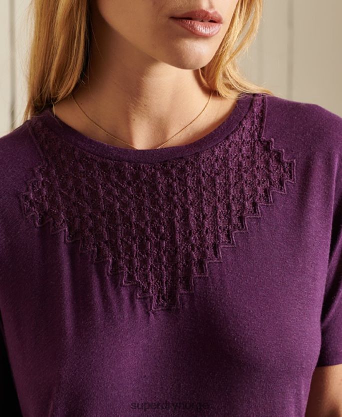 Superdry lilla klær 86P46D2746 chevron kortermet blondejersey topp kvinner