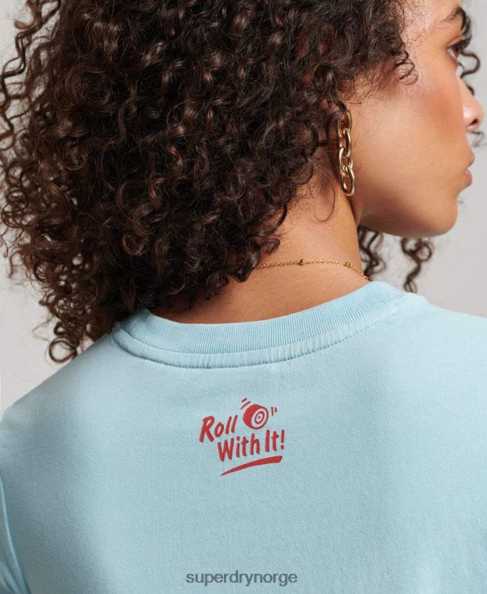 Superdry lyse blå klær 86P46D2699 vintage rull med det t-skjorte kvinner