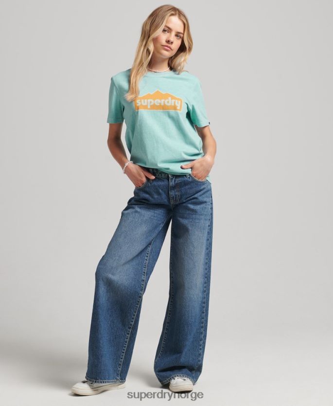 Superdry lyse blå klær 86P46D6194 90-talls terrenggrafisk t-skjorte kvinner