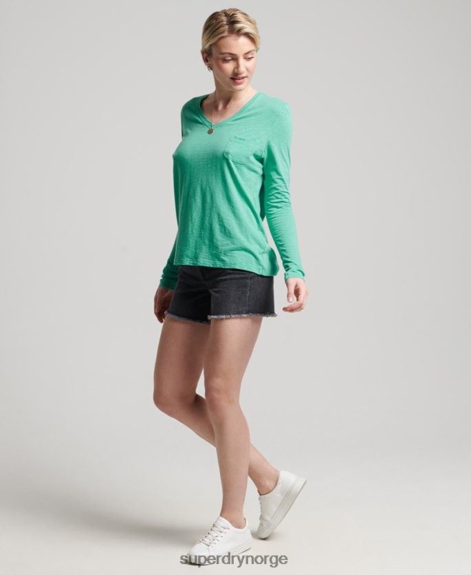 Superdry lyse blå klær 86P46D6595 organisk bomull med lange armer med v-hals kvinner
