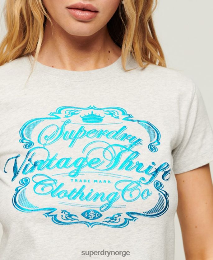 Superdry lysegrå klær 86P46D2115 grafisk t-skjorte for arbeidsklær kvinner