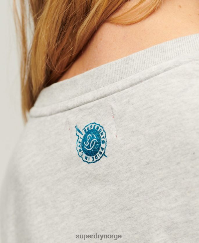 Superdry lysegrå klær 86P46D2115 grafisk t-skjorte for arbeidsklær kvinner
