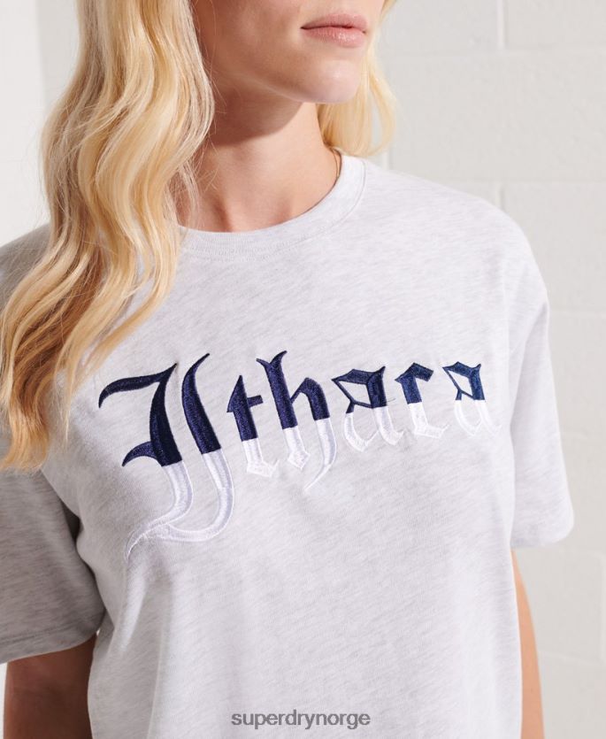 Superdry lysegrå klær 86P46D2719 college grafisk t-skjorte kvinner