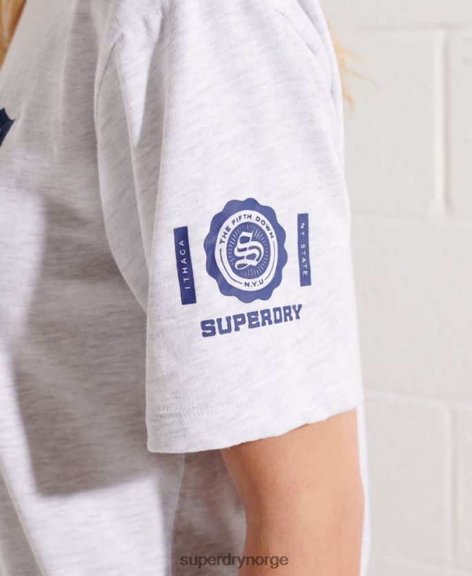 Superdry lysegrå klær 86P46D2719 college grafisk t-skjorte kvinner