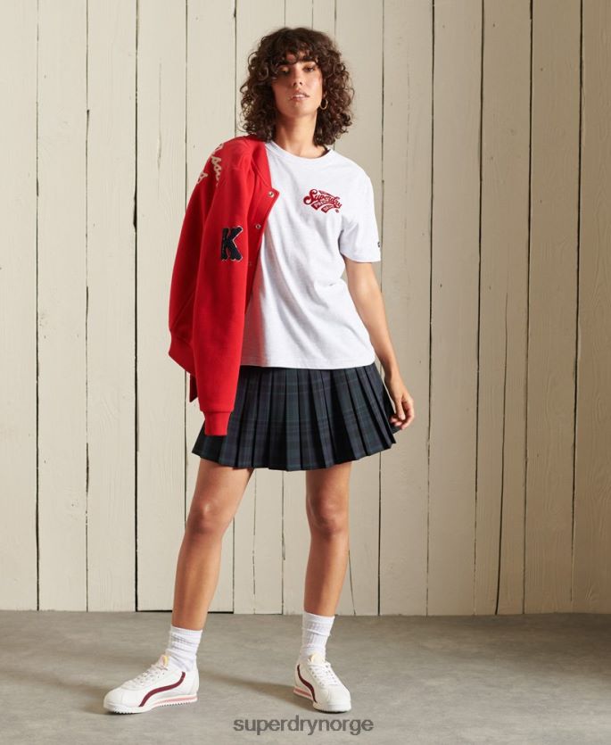 Superdry lysegrå klær 86P46D2775 script stil college flocked t-skjorte kvinner