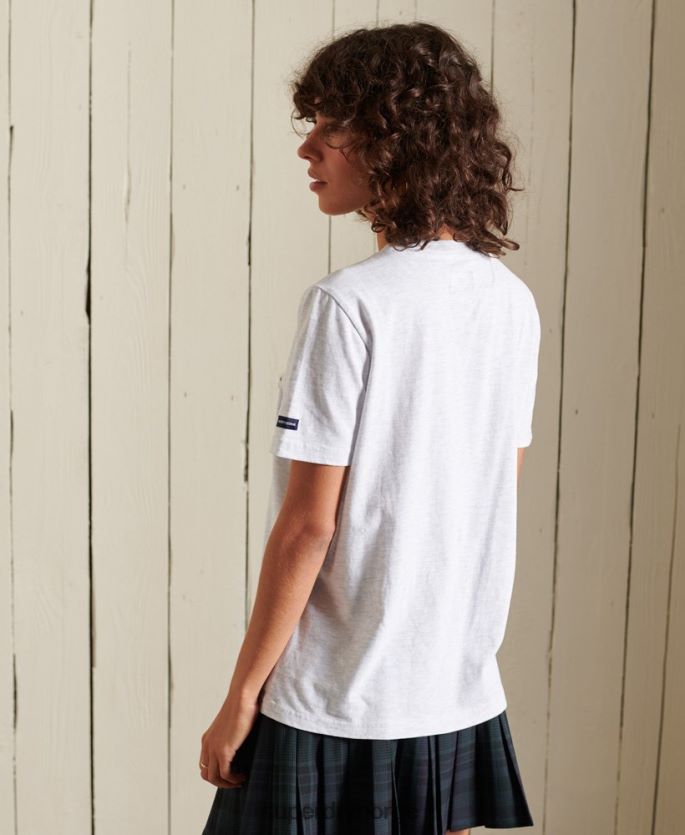 Superdry lysegrå klær 86P46D2775 script stil college flocked t-skjorte kvinner