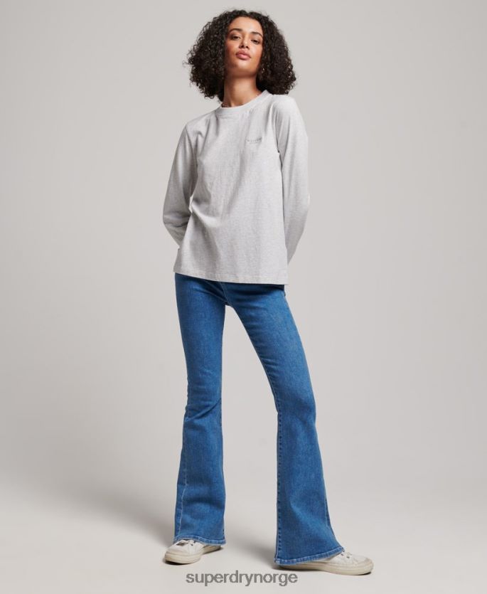Superdry lysegrå klær 86P46D2971 organisk bomull vintage logo med lange ermer topp kvinner