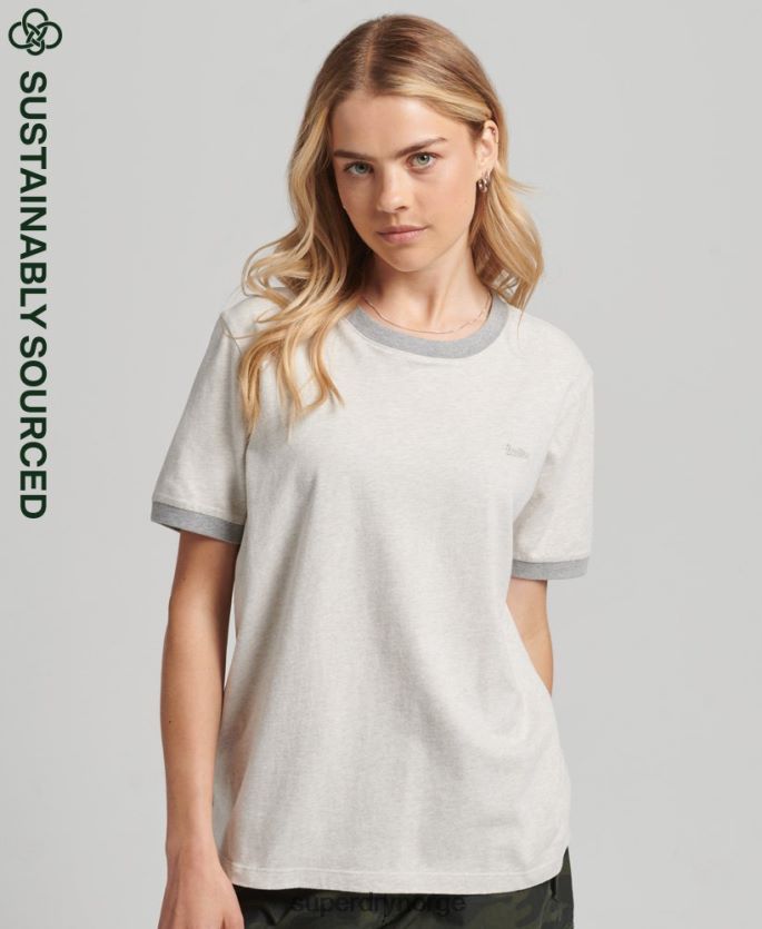 Superdry lysegrå klær 86P46D6196 vintage t-skjorte med ringer med logo i økologisk bomull kvinner