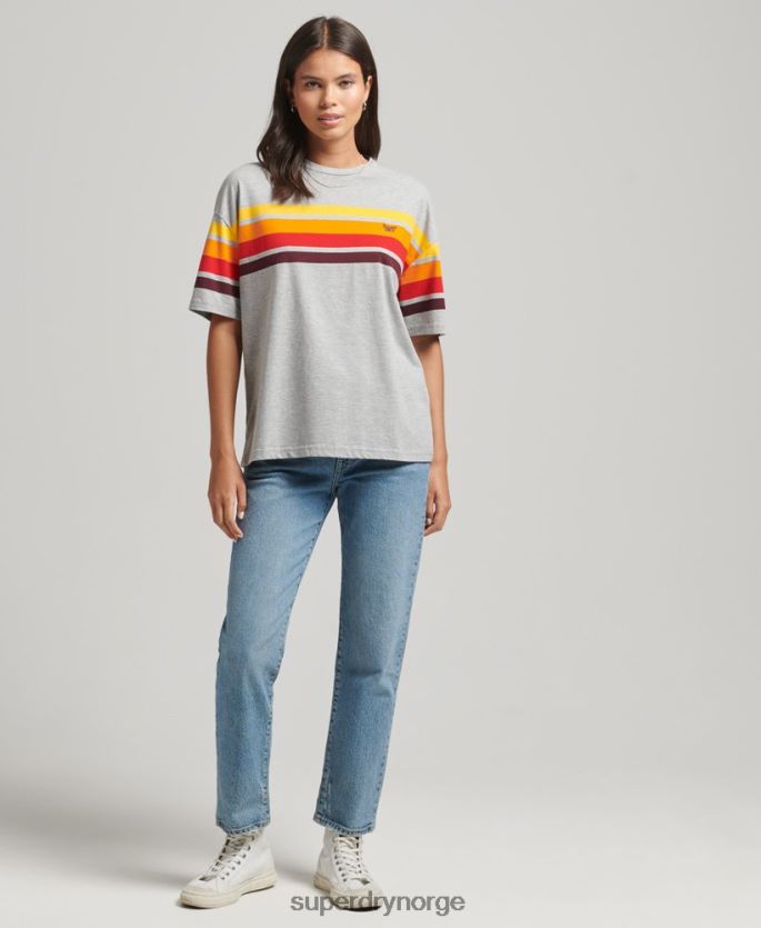 Superdry lysegrå klær 86P46D6220 cali stripe 2.0 t-skjorte i økologisk bomull kvinner