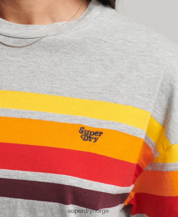 Superdry lysegrå klær 86P46D6220 cali stripe 2.0 t-skjorte i økologisk bomull kvinner